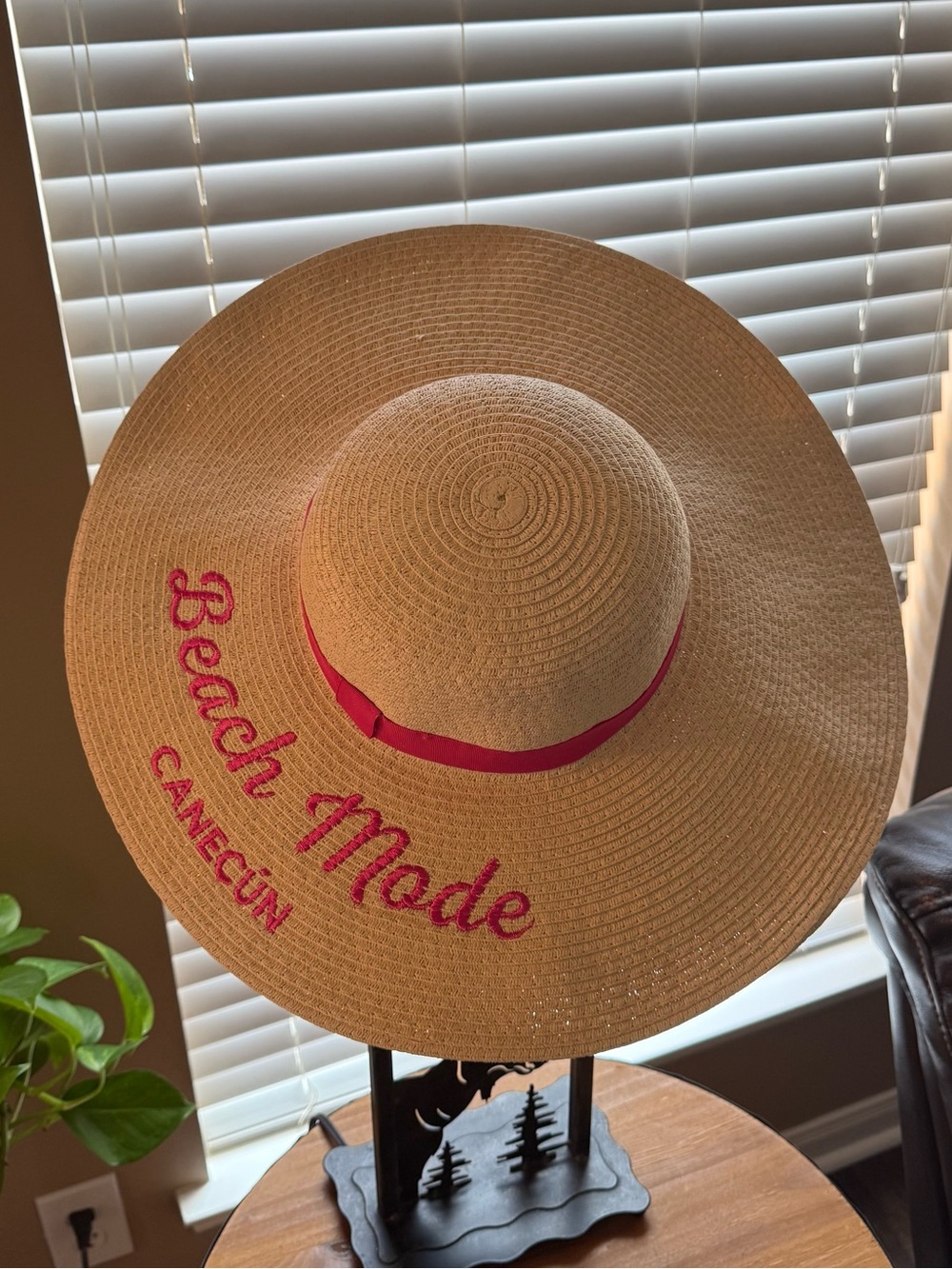 Wide-Brim Sun Hat "Beach Mode" in Natural w/ Pink Accent Raising Cane’s Canecun